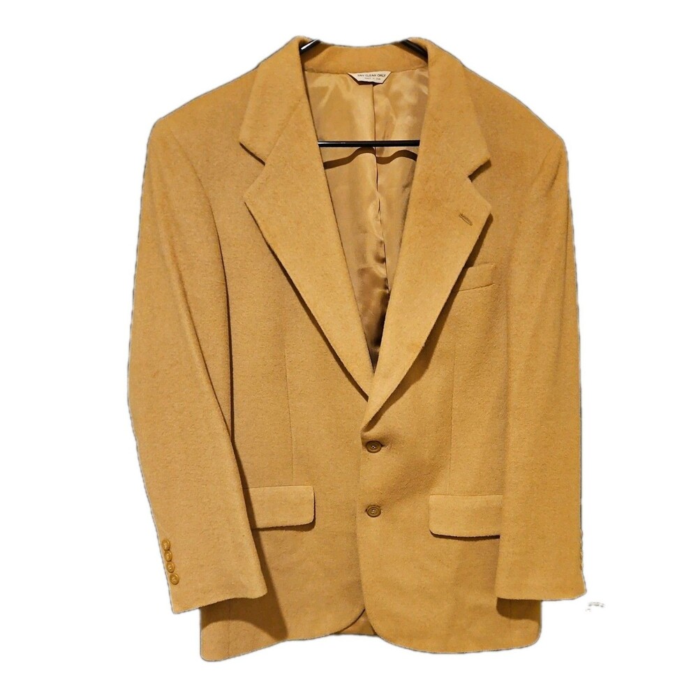Bill Blass Tan Beige Camel Hair Blazer Men's 44 Single Breasted 2 Button Vintage